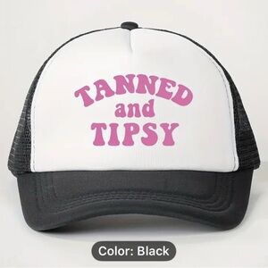 Black and White Trucker Hat with Pink Text
